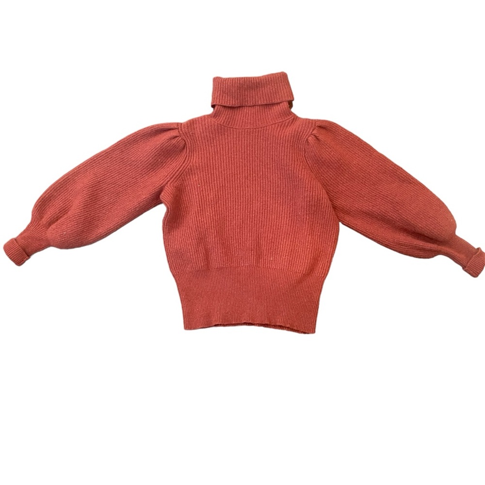 Madewell ribbed turtleneck wool blend sweater maroon burnt orange red medium